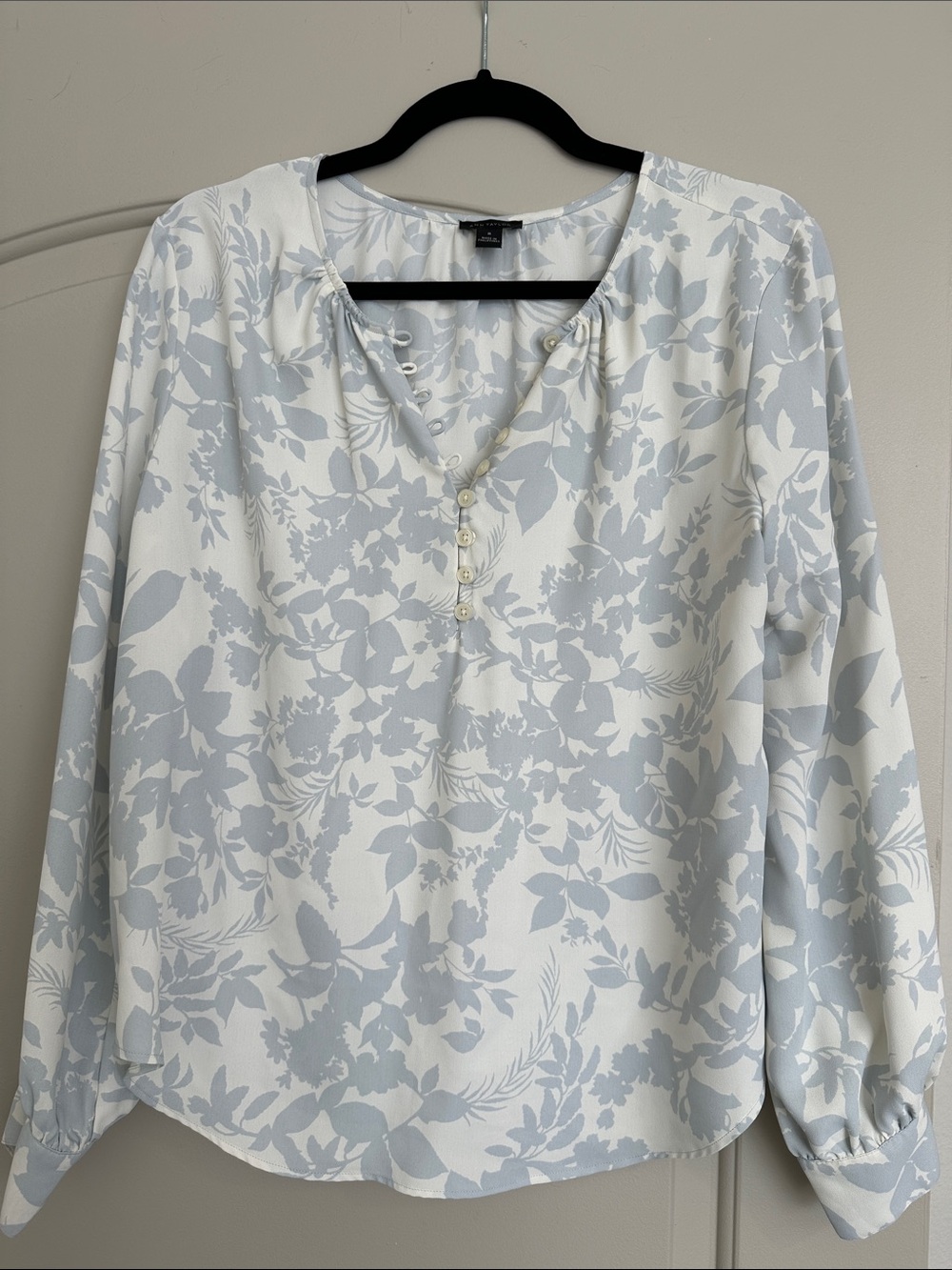 Ann Taylor Light Blue Floral Henley Blouse - Womens Top